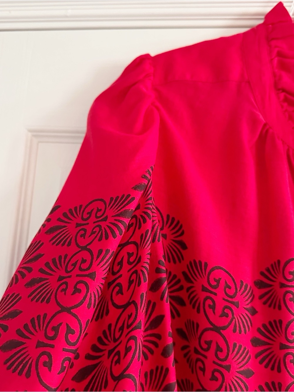ALIX OF BOHEMIA Artemis Trellis Shirt Red Cherry Button Ruffle Designer Top Med - Picture 11 of 15